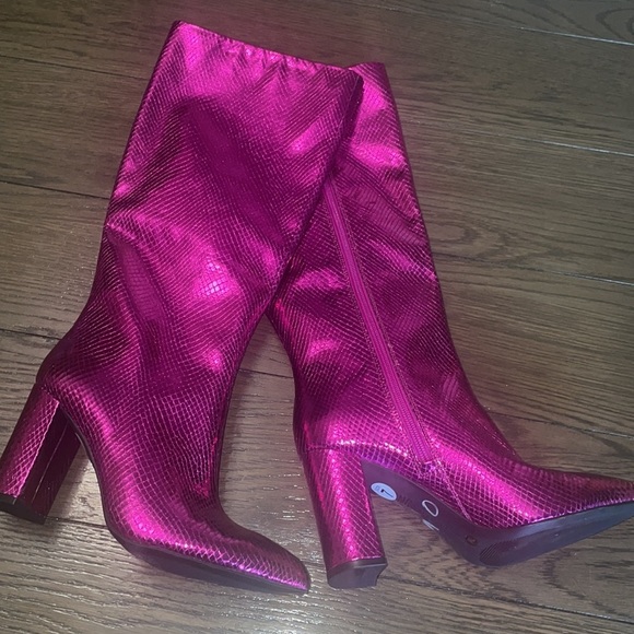 INC Paiton Metallic Berry Pink Snake Knee High Heeled Barbie- core boots… - Picture 2 of 16